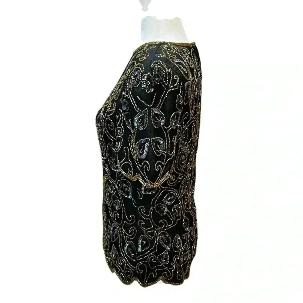 Papell Boutique Elegant Vintage Black & Gold Beaded Sequin Size S - Picture 5 of 7